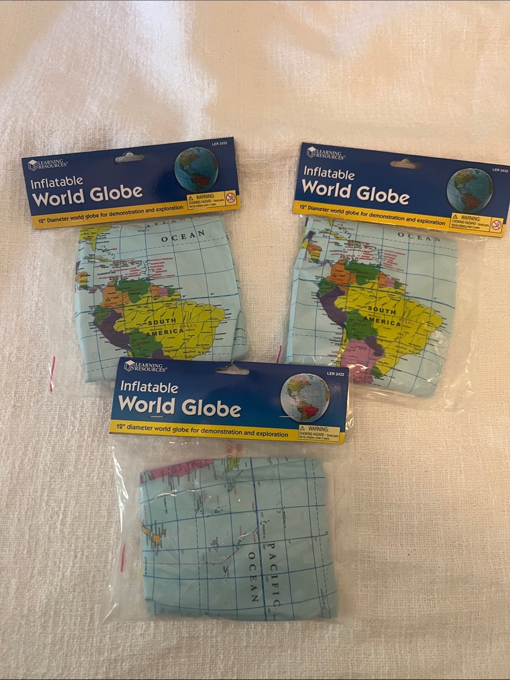 Inflatable World Globe Set (3) 12 inch Diameter for classroom & home. NWT
